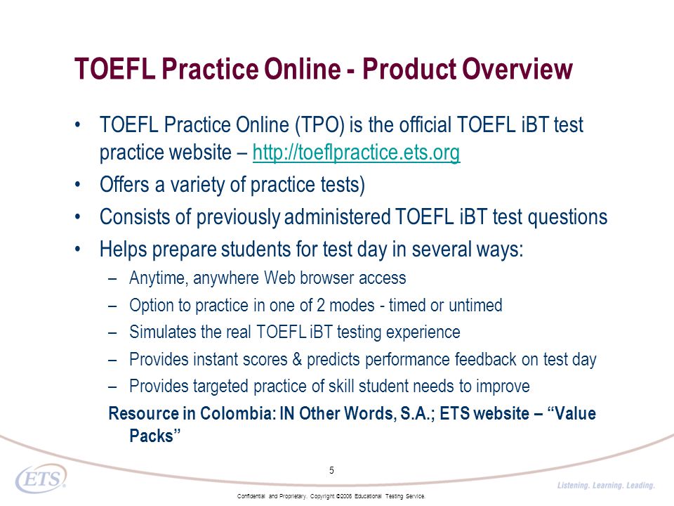 TOEFL : Evaluation of Your English Language Proficiency